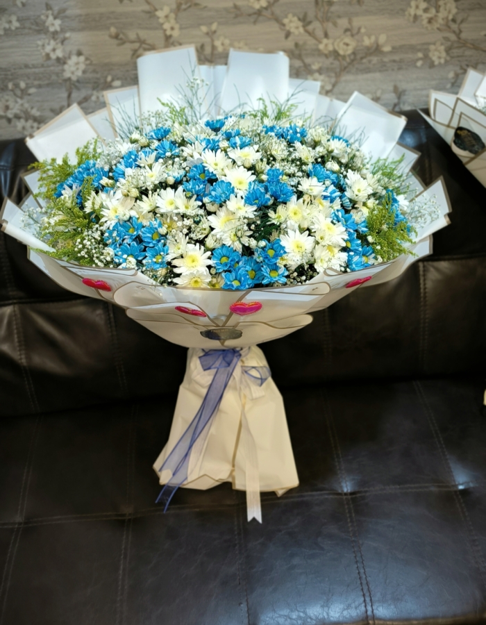 Mavi & Beyaz Kasımpatı Buketi Büyük Boy 