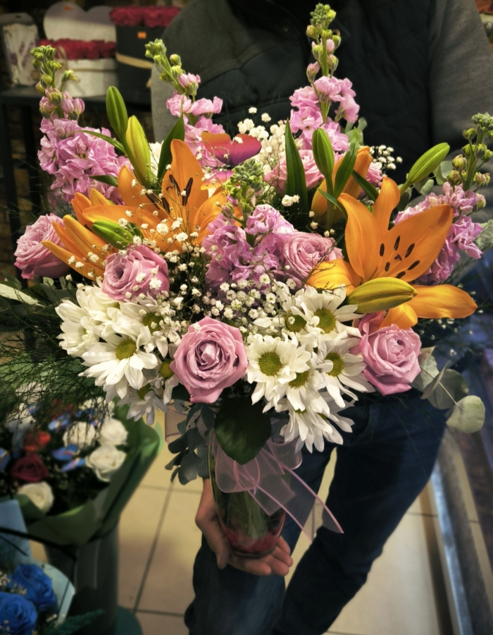 Cam Vazo Renkli Aranjman 